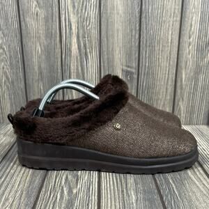 Bobs Skechers Clogs Faux Fur Lined Chocolate Brown Winter Casual Shoes 34080